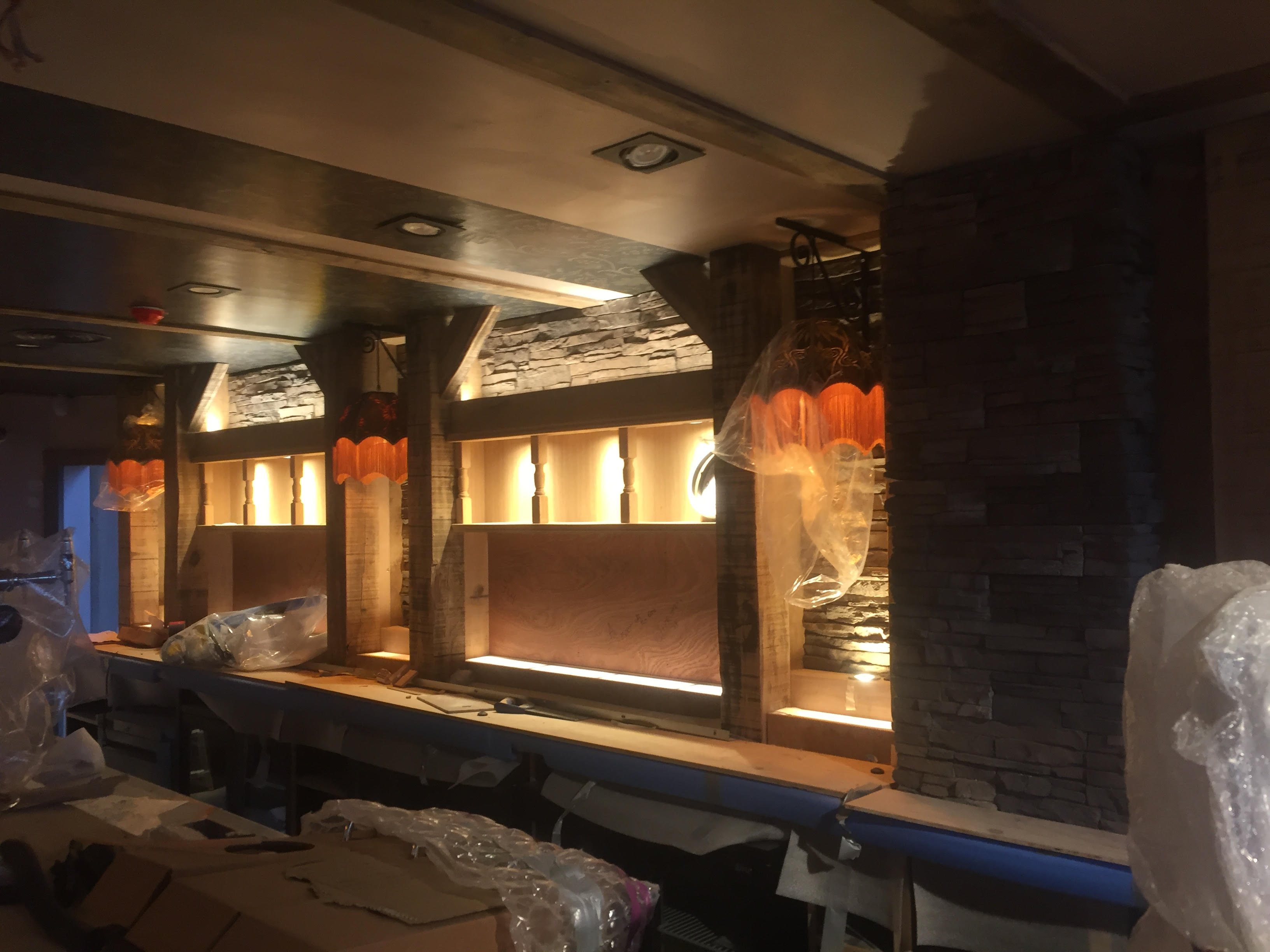 Interior fit-out with warm installed lighting
